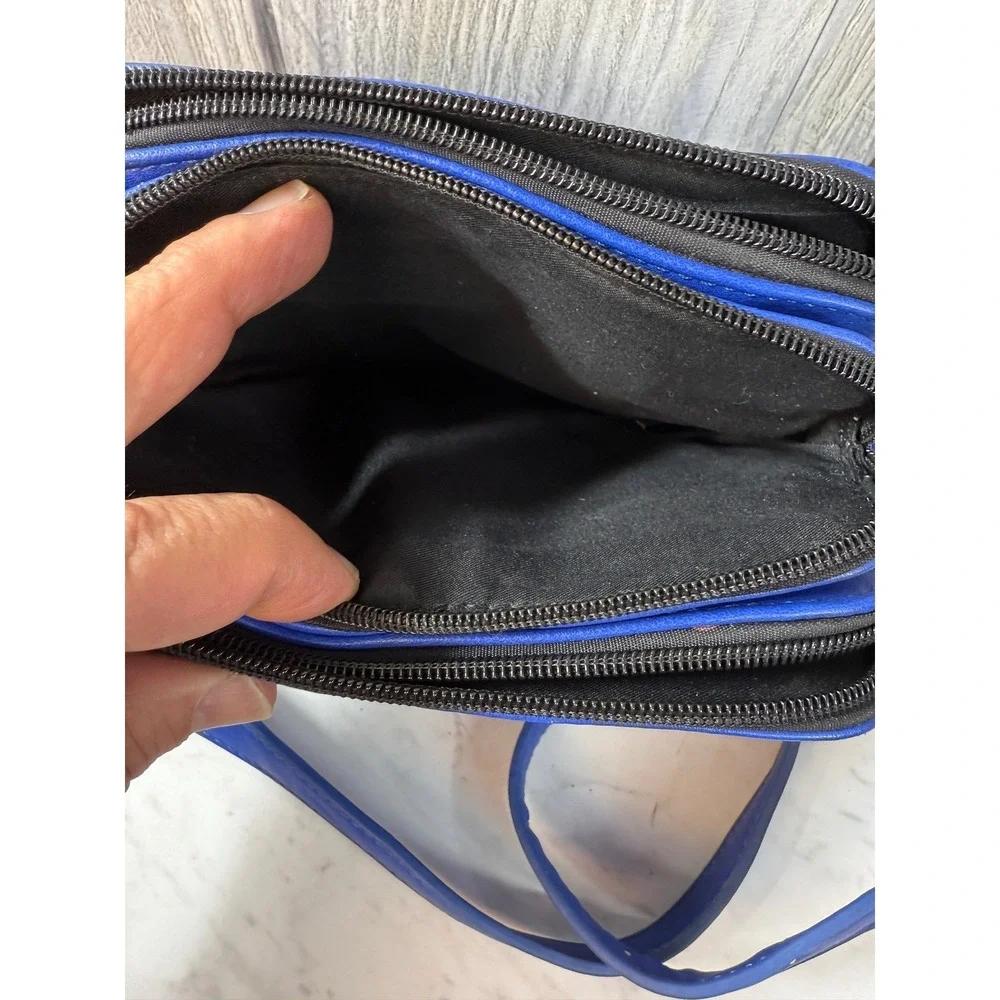 Royal Blue Triple Zip Crossbody Bag Faux Leather Small Messenger Shoulder Bag